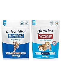 Activebliss Daily All-in-One Superchew 30 Ct and Glandex for Dogs Advanced Vet-Strength Chews 30 Ct Bundle Daily Chewable Canine Multivitamin and Anal Gland Supplement for Dogs with Extra Fiber