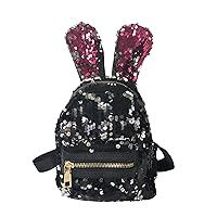 Fashion Culture Bunny Ears Sequin Micro Backpack, Black/Pink