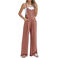 Blooming Jelly Womens Wide Leg Casual Jumpsuits Linen Loose Fit Overalls Flowy Sleeveless Bib Outfits