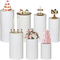 Mifoci 7 Pcs Metal Cylinder Stand 11.8-35.4 Inch Round White Cylinder Pedestal Stand Backdrop Columns for Cakes Birthday Dessert Display Table Plinths Pillars for Decoration