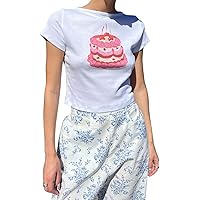 Womens Y2K Baby Tees Vintage Short Sleeve T Shirts E-Girls Graphic Print Slim Fit Summer Crop Tops