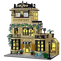 City Coffee Shop Building Block Set, 1443 Pieces House Modular Building Model Kit, Three-Story City Building Toys with LED Lights, House Architecture Sets for Kids, Teens and Adults
