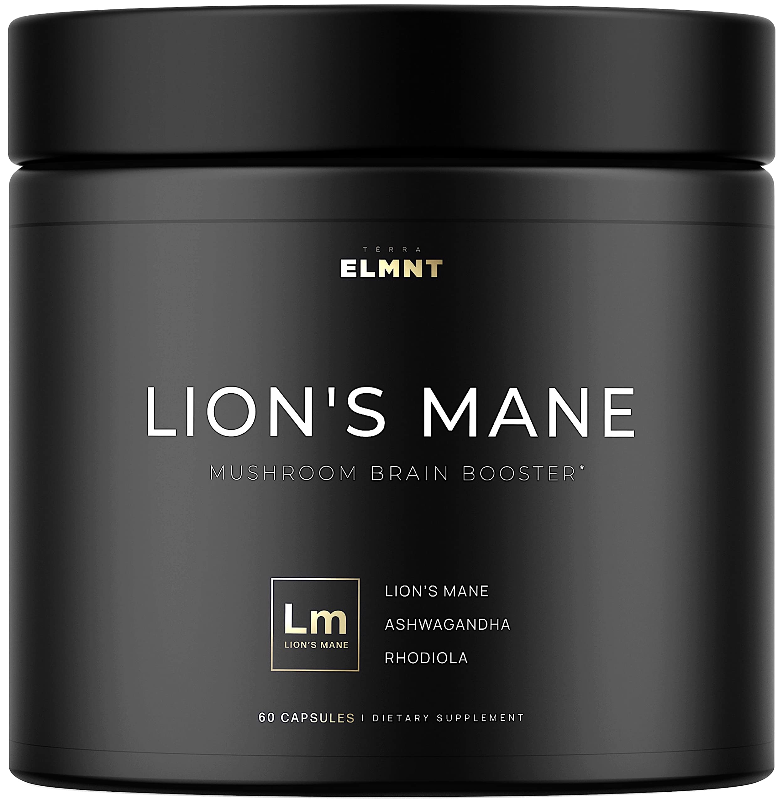ELMNT 20,000mg 16x Strength Lions Mane Super Nootropic + Adaptogens Brain Supplement - Highest Potency Lion's Mane Extract 50% Polysaccharides w. Ashwagandha & Rhodiola for Focus, Energy, Memory