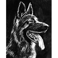 German Shepherd Gift, Wall Art Print, Black German Shepherd Artwork, GSD Owner Gift, Charcoal Alsatian Dog Art, Dog Wall Art Print, Signed Art Print by Oscar Jetson