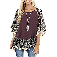 CASURESS Women's Floral Printed Ruffle 3 4 Sleeve Shirt Batwing Loose Tops Blouses Pullover