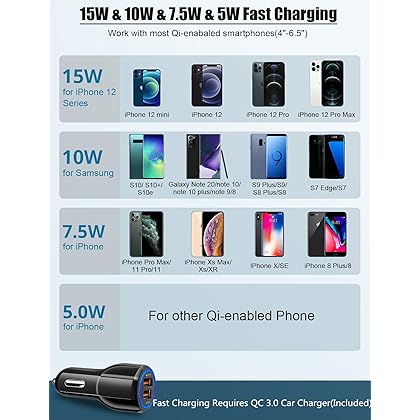 Wireless Car Charger,10W Qi Fast Charging Auto-Clamping Car Phone Mount Air Vent Phone Holder Compatible with iPhone 13/12/12Pro/SE/11/11Pro/11ProMax/XSMax/XS/XR,Samsung S10/S9/S8/Note10