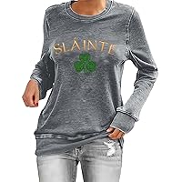 St Patricks Day Shirt for Womens Pullover Long Sleeves Shirt Green Lucky Shamrock Irish Crewneck Sweatshirt Casual Top