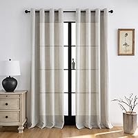 Melodieux Sheer Curtains 84 Inches Long for Bedroom - Grommet Top Burlap Linen Textured Light Filtering Privacy Thick Living Room Curtains (Set of 2, 52inch x 84inch, Natural)