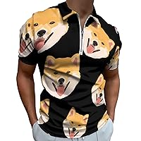 Shiba Dog Mens Polo Shirts Quick Dry Short Sleeve Zippered Workout T Shirt Tee Top