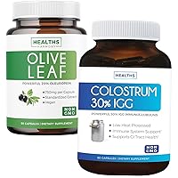 Save $4 (11% Off) - Fortify and Thrive Bundle - Colostrum (Non-GMO) with 30% IgG Immunoglobulins - Low Heat Processed & Olive Leaf Extract with 20% Oleuropein Immune Support Supplement (60 Capsules)