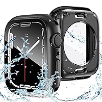 Goton 2-in-1 Waterproof Case for Apple Watch Series 7 45 mm Screen Protector, 360° Protective Glass Face Cover Hard PC Bumper + Back Frame for iWatch 7 Accessories 45 mm, Black