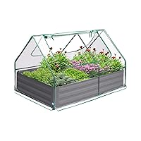 Quictent Raised Garden Bed with Cover Outdoor Galvanized Steel Planter Box Kit with Greenhouse 2 Large Zipper Windows Dual Use, 20pcs T-Types Tags & 1 Pair of Gloves Included 4x3x1 FT (Clear)