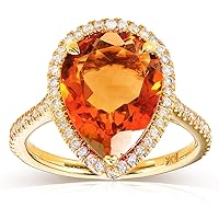 Kobelli Pear-Shape Orange Citrine and Diamond Engagement Ring 4 1/10 Carat (ctw) in 10k Yellow Gold