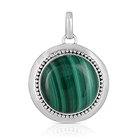 Green Malachite Round Shape Gem Pendant in 925 Sterling Silver for Women and Girls