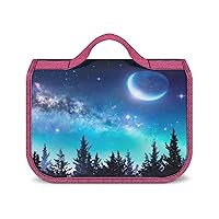 Milky Way and Moon Hanging Toiletry Bag for Women Travel Makeup Bag Organizer Waterproof Cosmetic Bag
