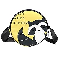 Be My Happy Friend Raccoon Crossbody Bag for Women Teen Girls Round Canvas Shoulder Bag Purse Tote Handbag Bag