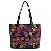 Womens Handbag Purple Paisley Leather Tote Bag Top Handle Satchel Bags For Lady