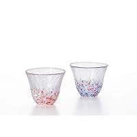 Aderia Tsugaru Vidro Glasses, Pink, Blue, Cherry Blossom Glasses, Pair Set, Gift Box, Made in Japan (Sake Cup)