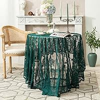Vintage 60 inch Green Lace Tablecloth Floral Embroidered Boho Shabby Chic Small Table Cover for Wedding Halloween Party Dinning Holiday, 1 Piece