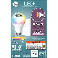 GE LED+ Color Changing Speaker LED Light Bulb with Remote, 9W, Multicolor + Soft White, A21 (1 Pack)