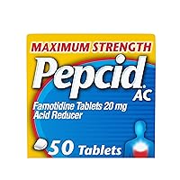 Pepcid AC Maximum Strength Heartburn Relief Tablets, Prevents & Relieves Heartburn Due to Acid Indigestion & Sour Stomach, 20mg of Famotidine to Reduce & Control Acid, Fast-Acting, 50 Ct