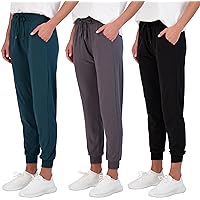 Real Essentials 3 Pack: Women's Ultra-Soft Lounge Joggers Athletic Yoga Pants with Pockets (Available in Plus Size)