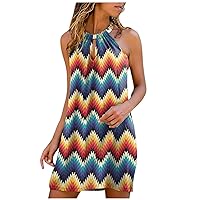 Womens Dresses 2024 Dressy, Summer Fashion Casual Hanging Neck Dress Strapless Metal Women's Printed Women's D