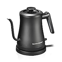 Hamilton Beach Compact 20 oz. / 0.6 Liter Gooseneck Electric Kettle for Boiling Water, Pour Over Coffee, Tea, Ultra Fast Heating With 1200 Watts, Stainless Steel BPA-Free Interior, Black (41045)