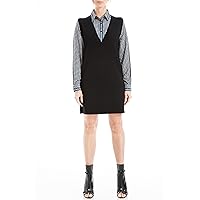 Max Studio Women's Twofer Sleeveless V Neck Knit Sweater Dress with Button Down Blouse