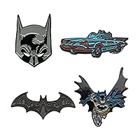 Officially Licensed DC Comics Unisex Adult Batman Enamel Lapel Pin Set (4 piece), Grey, One Size