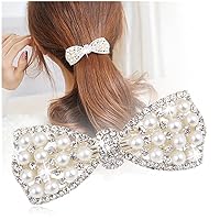 Ruihfas 1Pcs Korean Style Crystal Rhinestone Hair Barrettes Butterfly Pearls Hair Clips Pins for Women Girls (Silver)