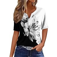 Womens Plus Size Tops Short Sleeve V-Neck Sexy Tunic Shirt Casual Summer Blouse Printed Button Trendy 2024 T-Shirt