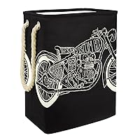 Laundry Basket With Handles Waterproof Collapsible Laundry Hamper for Storage Bins Kids Room Home Organizer Vintage Motorcycle Hand Drawn, 19.3x11.8x15.9 In