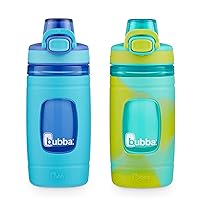 Bubba Brands Flo Kids Water Bottle with Leak-Proof Lid, 16oz Dishwasher Safe Water Bottle for Kids, 2-Pack Island Teal Wash & Pool Blue