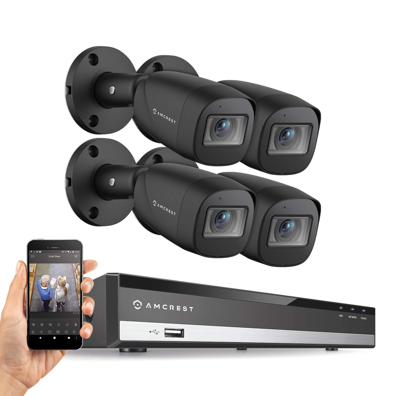 Amcrest HD 1080-Lite 8CH Video Security Camera System w/ 4 720P Ip67 Outdoor Cameras, Black