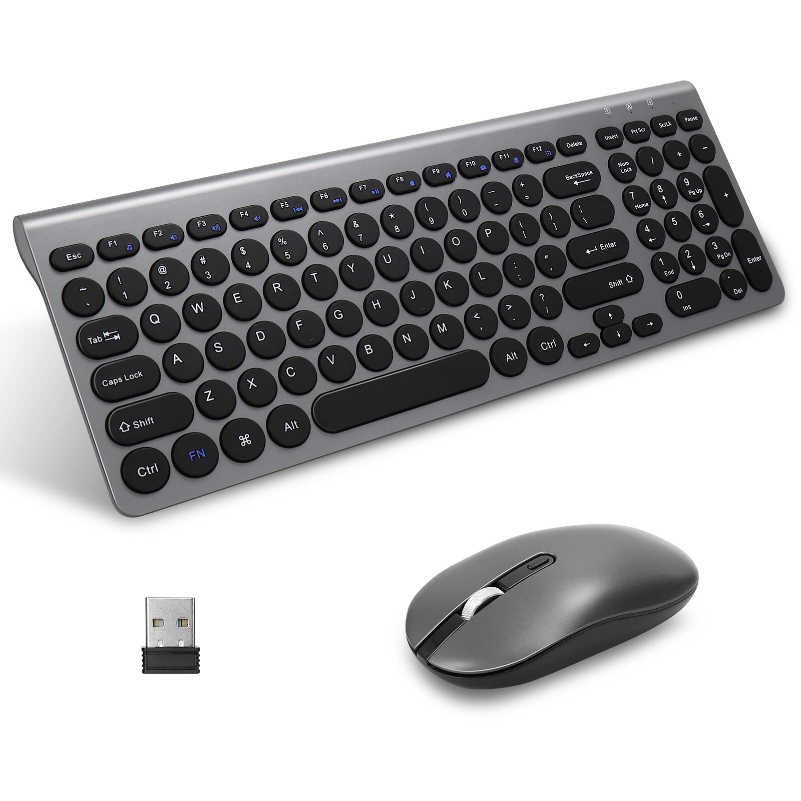 LeadsaiL Wireless Keyboard and Mouse Combo, Wireless USB Mouse and Computer Keyboard Set, Compact and Silent for Windows Laptop, Desktop, PC- Grey