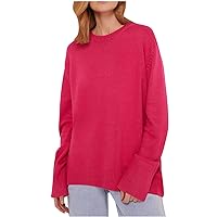 Women's Basic Drop Shoulder Long Sleeve Tunic Sweater Crew Neck Casual Loose Fit Solid Pullover Fall Winter Jumpers