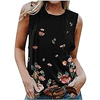 Women's Casual Color Block Crewneck Tank Tops 2024 Printed Sleeveless Vests Loose Summer Cami Shirts Blouse Tunics