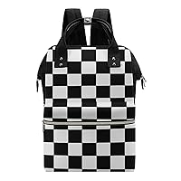 Checkerboard Black White Checkered Diaper Bag Backpack Multifunction Travel Backpack Large Capacity Waterproof Mommy Bag Black-Style