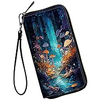 Women Wallets,Large Capacity Clutch Purse for Women Ladie Men Wallet Clearance Credit Card Holder PU Leather Handbag Wallets Ladies Clutch Purse-Forest Mushroom