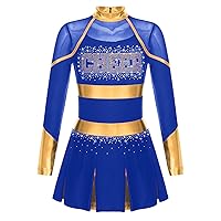 CHICTRY Girls Cheerleading Uniform Dress Cheer Leader Cosplay Outfits Kid School Uniform Costume Dancewear A2 Blue 12 Years