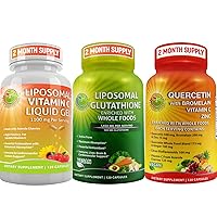 Liposomal Vitamin C 1100mg Liquid Gel Capsules - Bundle up with - Liposomal Glutathione 500mg Supplement, Master Antioxidant & Detoxifier & Quercetin with Bromelain Vitamin C and Zinc