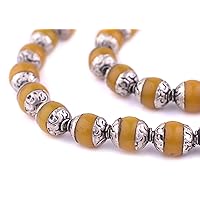 TheBeadChest Capped Amber with Silver Gemstone Beads, Full Strand of Round Nepalese Stone Beads, Great for DIY Jewelry Necklace & Bracelet Making