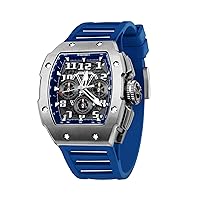 WISHDOIT GT Chronograph Watch Men's Luxury Tonneau Watch Calendar Date Luminous Waterproof Replica Watch for Men FKM Rubber Strap Sport Dress Casual Watch