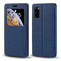 Samsung Galaxy S20 FE 5G Case, Wood Grain Leather Case with Card Holder and Window, Magnetic Flip Cover for Samsung Galaxy S20 Fan Edition Blue