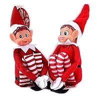 Elfie (Boy) and Elvie (Girl) Set Fun and Playful Elves Behavin' Badly Figure with Soft Body and Vinyl Face-Set of 2, Red