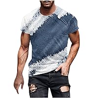 Mens Slim Fit T-Shirt Contrast Color Tee Gradient Tie Dye Short-Sleeve Summer Tops Stylish Crewneck Muscle Shirts