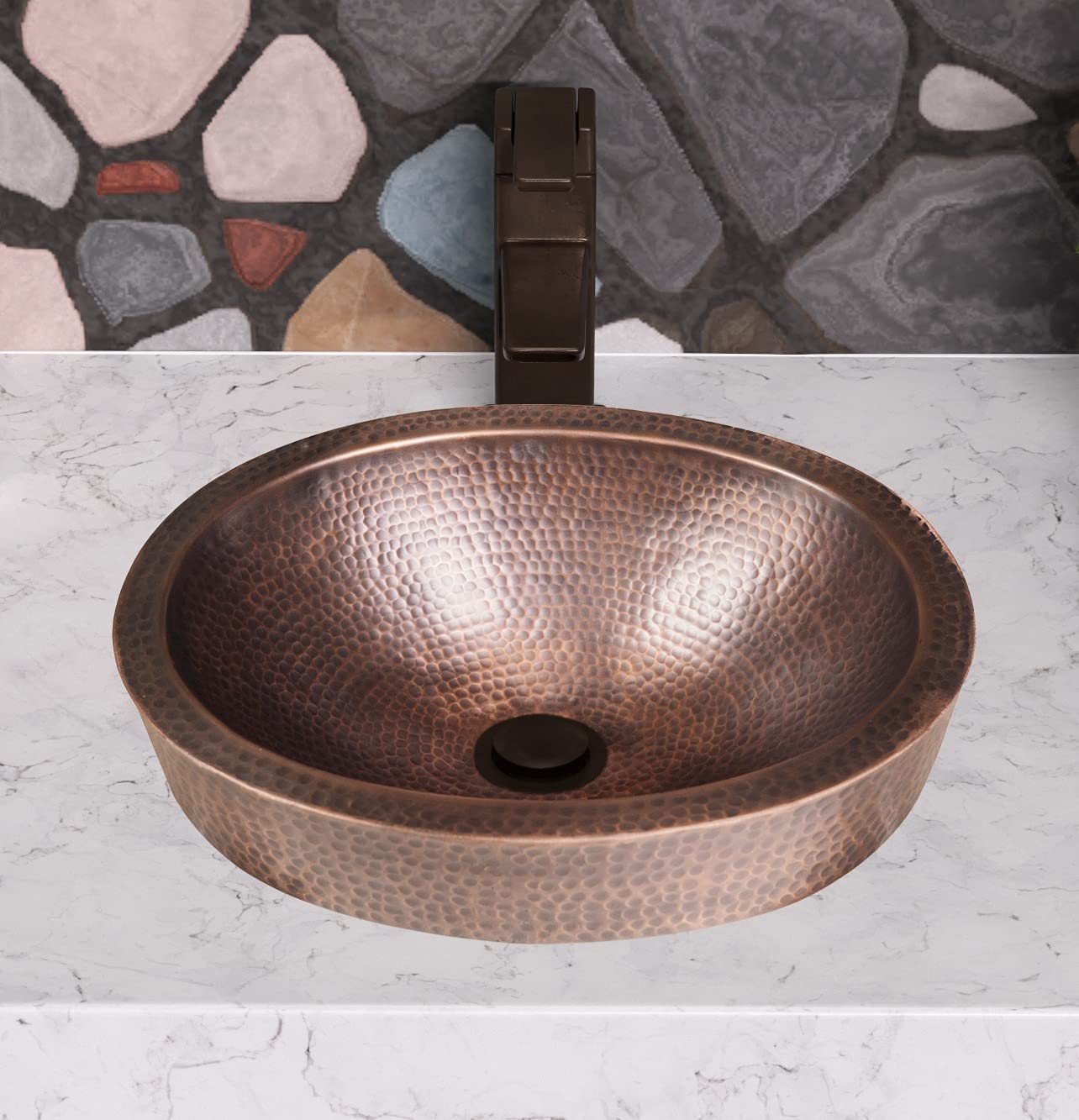 Monarch Abode 17004 Pure Copper Hand Hammered Oval Skirted Bathroom Vanity Sink (17 inches)