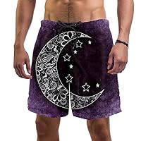 Moon Star Print Quick Dry Swim Trunks Men's Swimwear Bathing Suit Mesh Lining Board Shorts with Pocket, L