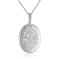 Amazon Essentials Sterling Silver Engraved Flowers Oval Locket, 20